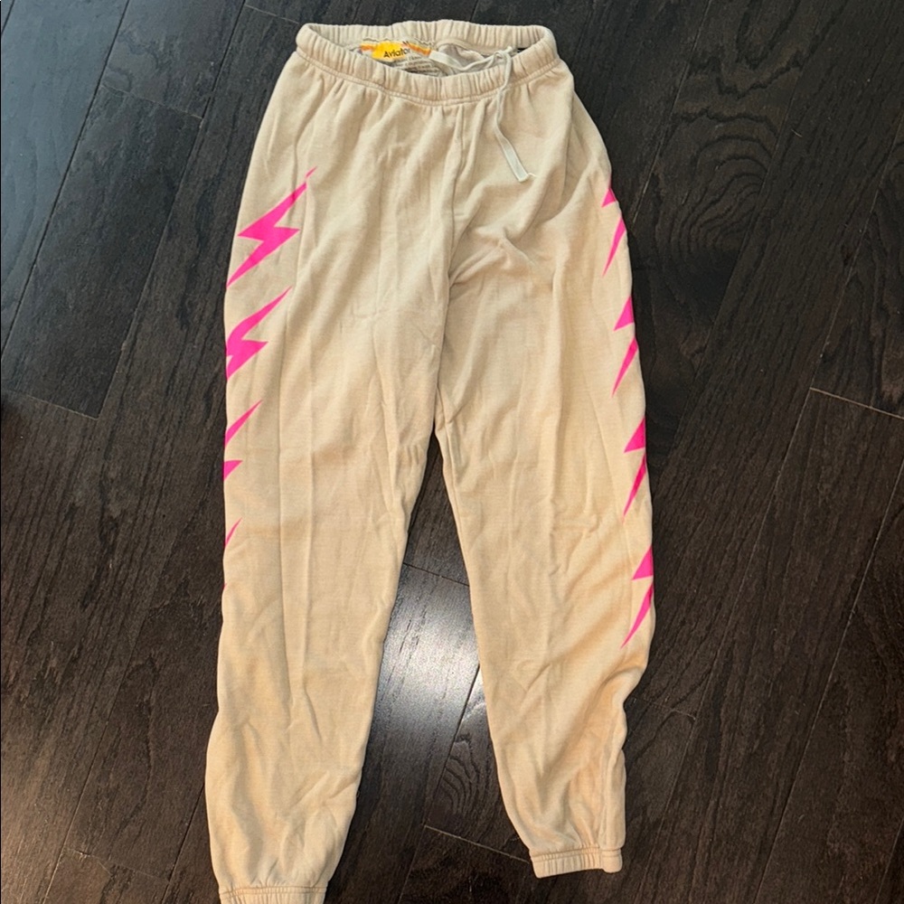 Aviator nation bolt 4 sweatpant in sand with neon pink size medium
